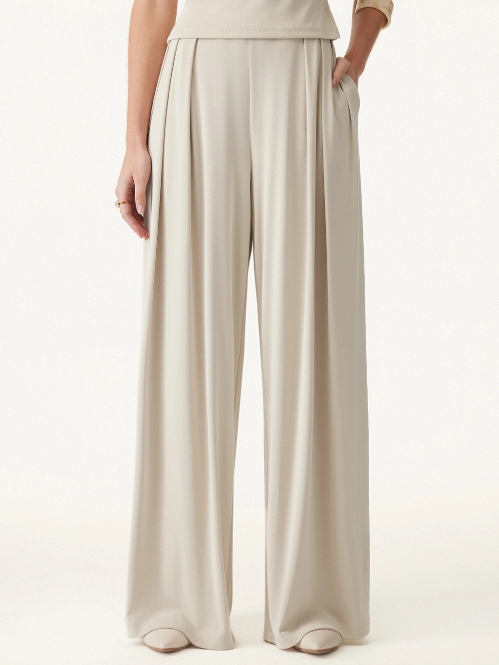 OGL | Sandwashed Mid Rise Pleated Wide Leg Palazzo Pant with Pockets | MP New